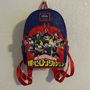 NEW-Loungefly- My Hero Academia Group Debossed Logo Mini Backpack Anime-blue/red